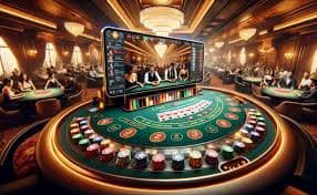 Tim olenation di studio Jakarta yang mengoperasikan meja live-dealer